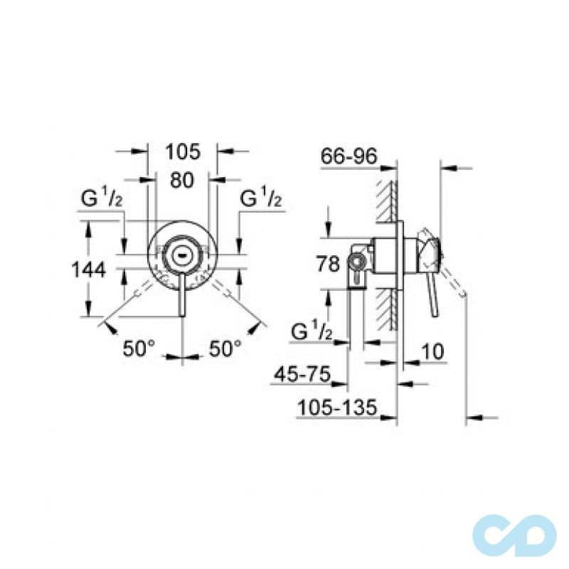 технічна схема Набір гігієнічного душа Grohe Bau Classic 2904800S