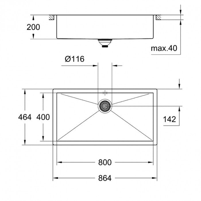 чертеж Кухонная мойка Grohe K700 31580SD0