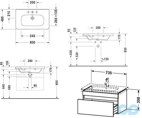 чертеж Тумба с раковиной Duravit DuraStyle DS006105353