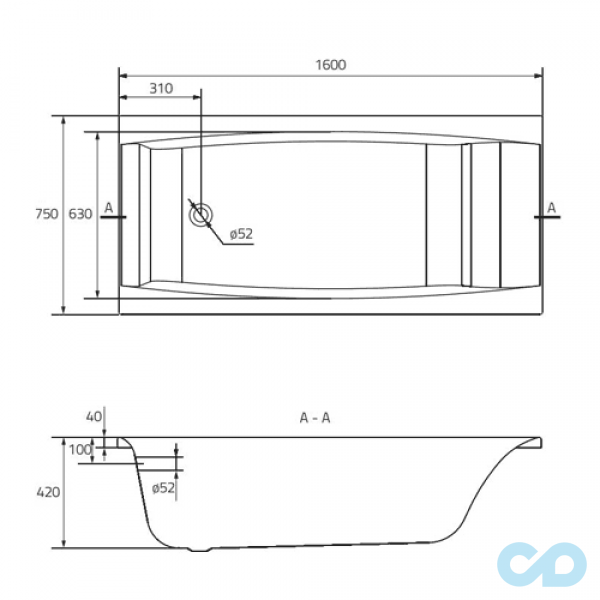 креслення Ванна акрилова Cersanit Virgo 160 x 75 S301-046