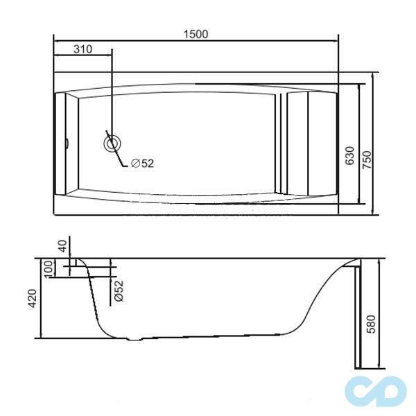 технічна схема Ванна акрилова Cersanit Virgo 150x75 S301-048