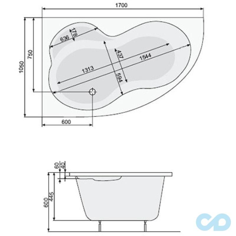 креслення Ванна акрилова Pool Spa Mistral 170x105 PWA3X10ZN000000 ліва