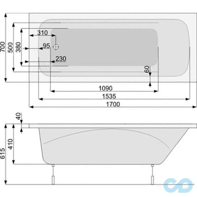 креслення Ванна акрилова Pool Spa Klio 170x70 PWPA410ZN000000