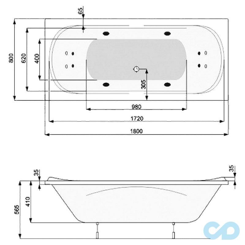 креслення Ванна акрилова Pool Spa Gemini 180x80 PWPD910ZN000000
