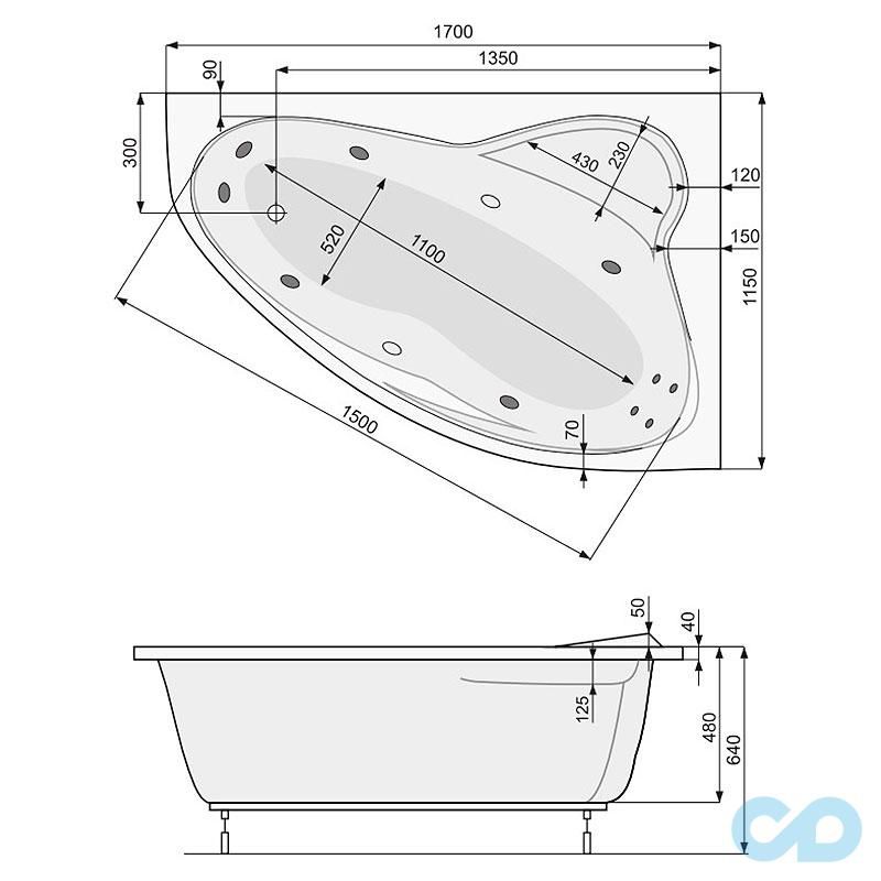 креслення Ванна акрилова Pool Spa Europa 170x115 PWAD210ZN000000 ліва