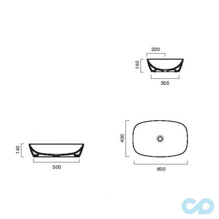 креслення Раковина накладна Catalano Green Lux 160APGRLX00