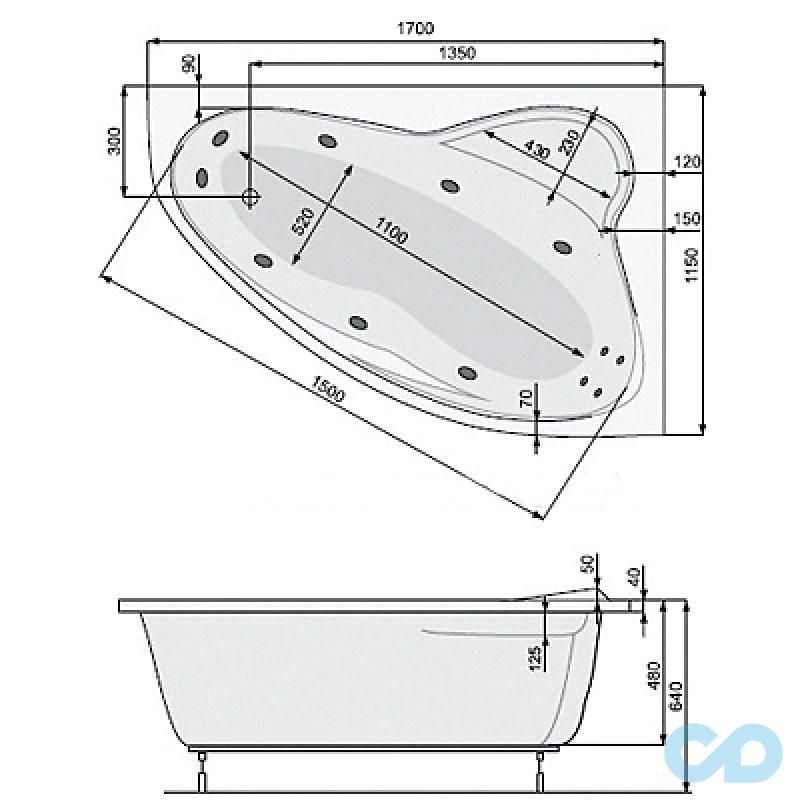 чертеж Ванна акриловая Pool Spa Europa 170х115 PWAD110ZN000000