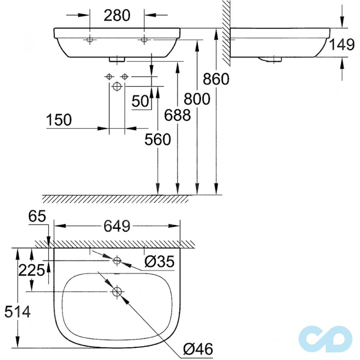 креслення Раковина Grohe Euro Ceramic 39323000