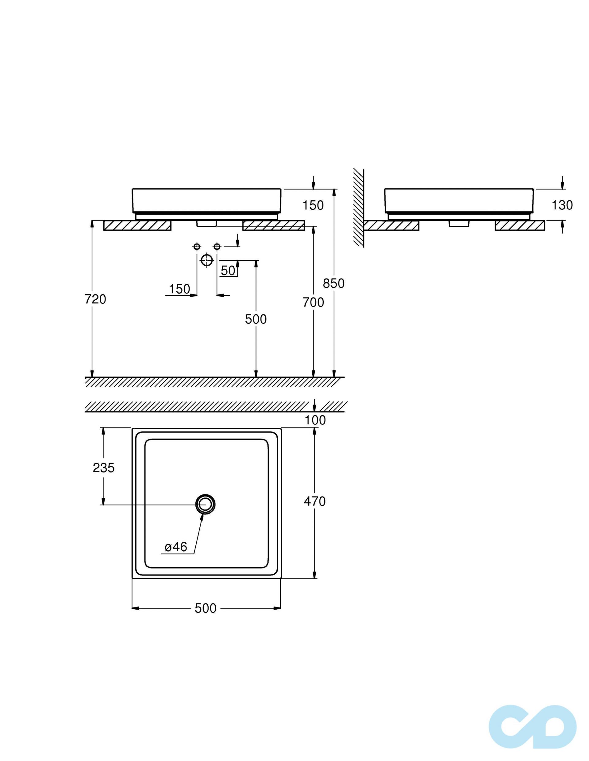 креслення Раковина накладна Grohe Cube 3948100H