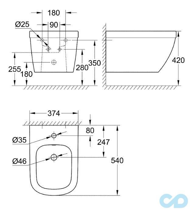 креслення Біде підвісне Grohe Euro 39208000