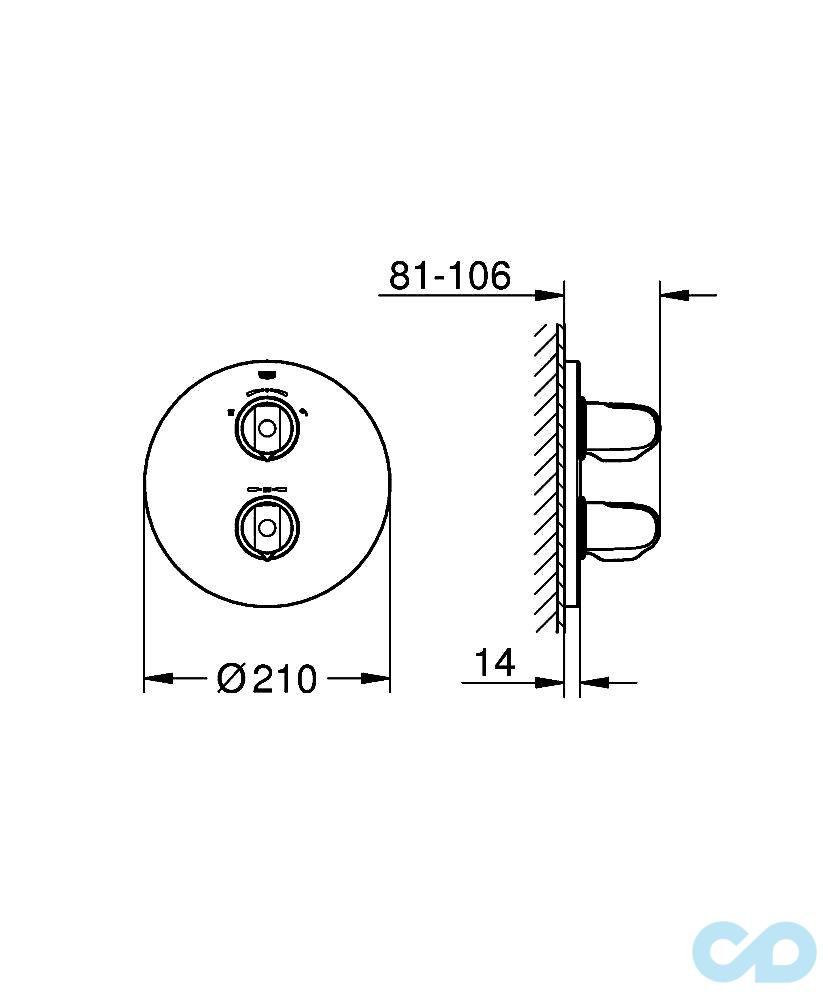 креслення Термостат для душа Grohe Grohtherm 1000 19985000