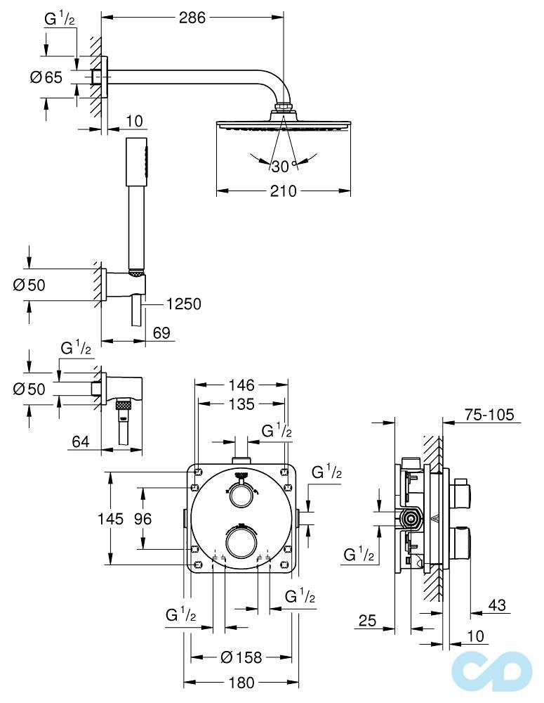 креслення Душова система Grohe Grohtherm 34732000