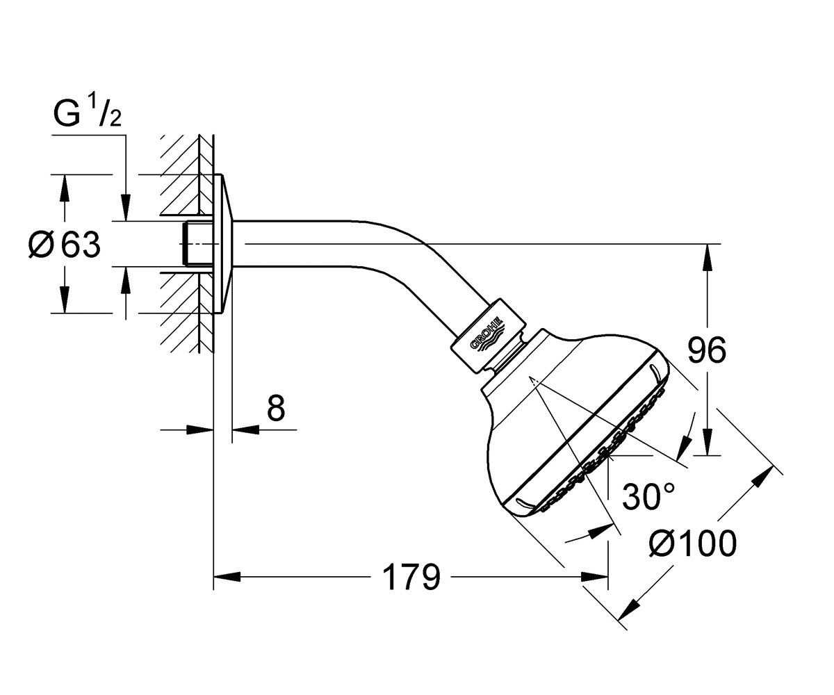чертеж Верхний душ Grohe Tempesta 100 27870001