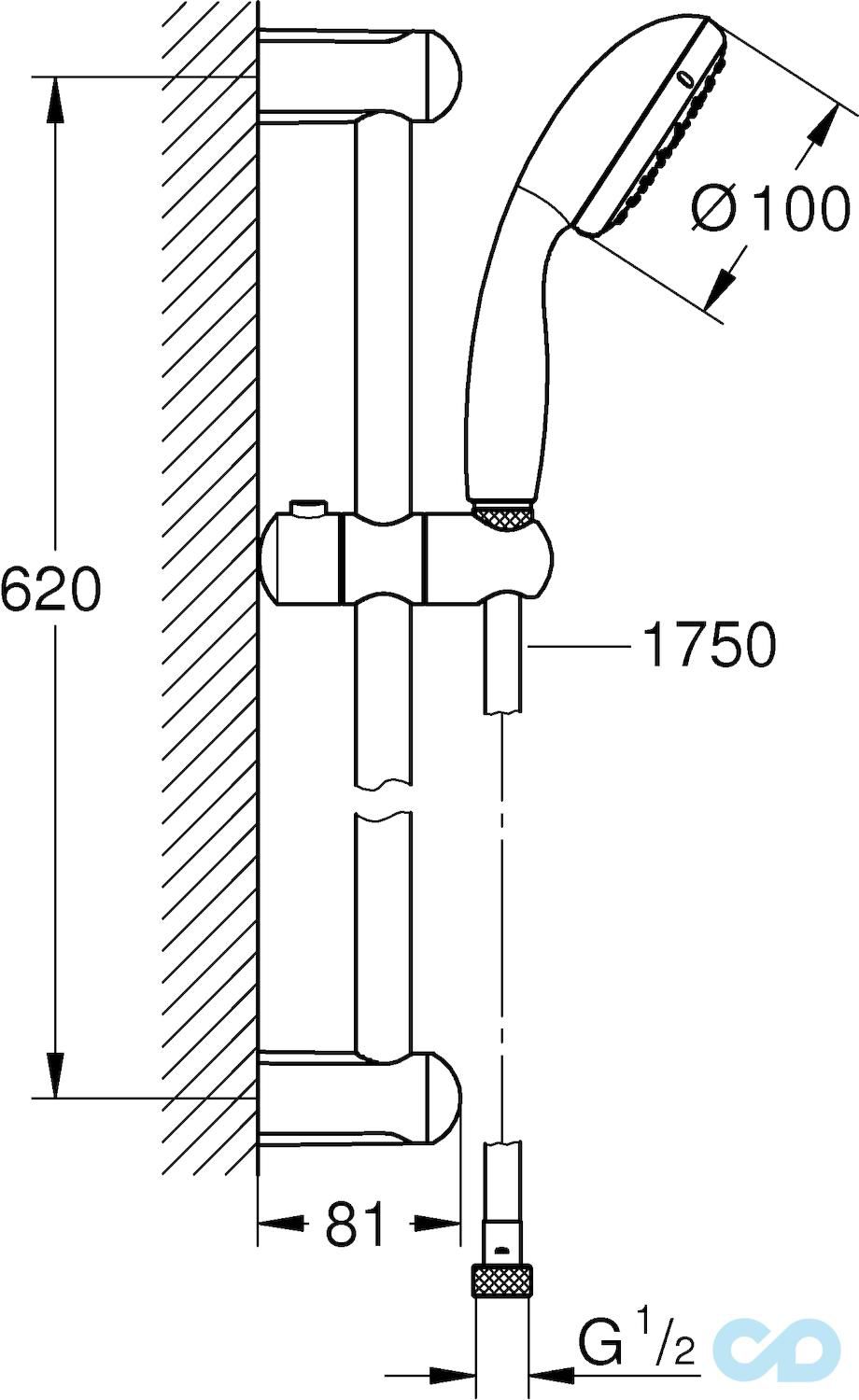 креслення Душовий гарнітур Grohe Tempesta 100 27924001