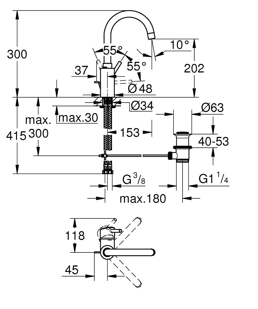 креслення Змішувач для раковини Grohe Concetto 32629002