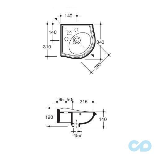 креслення Раковина кутова Simas Arcade AR036