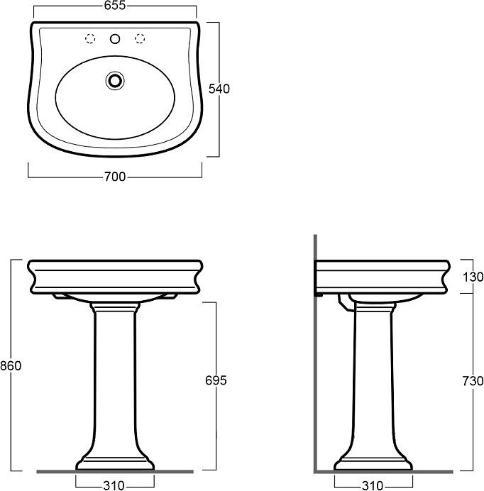 креслення П'єдестал для раковини Simas Lante LA03
