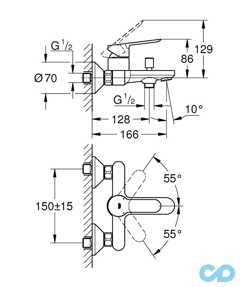 Набір змішувачів Grohe Bau Edge 123365 технічна схема 2