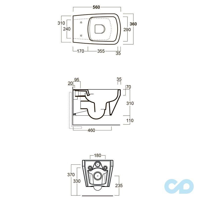 креслення Унітаз підвісний Simas Baden Baden BB 18