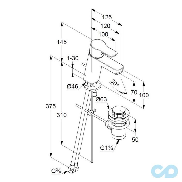 креслення Набір змішувачів Kludi Pure & Easy з душовим комплектом 376300565