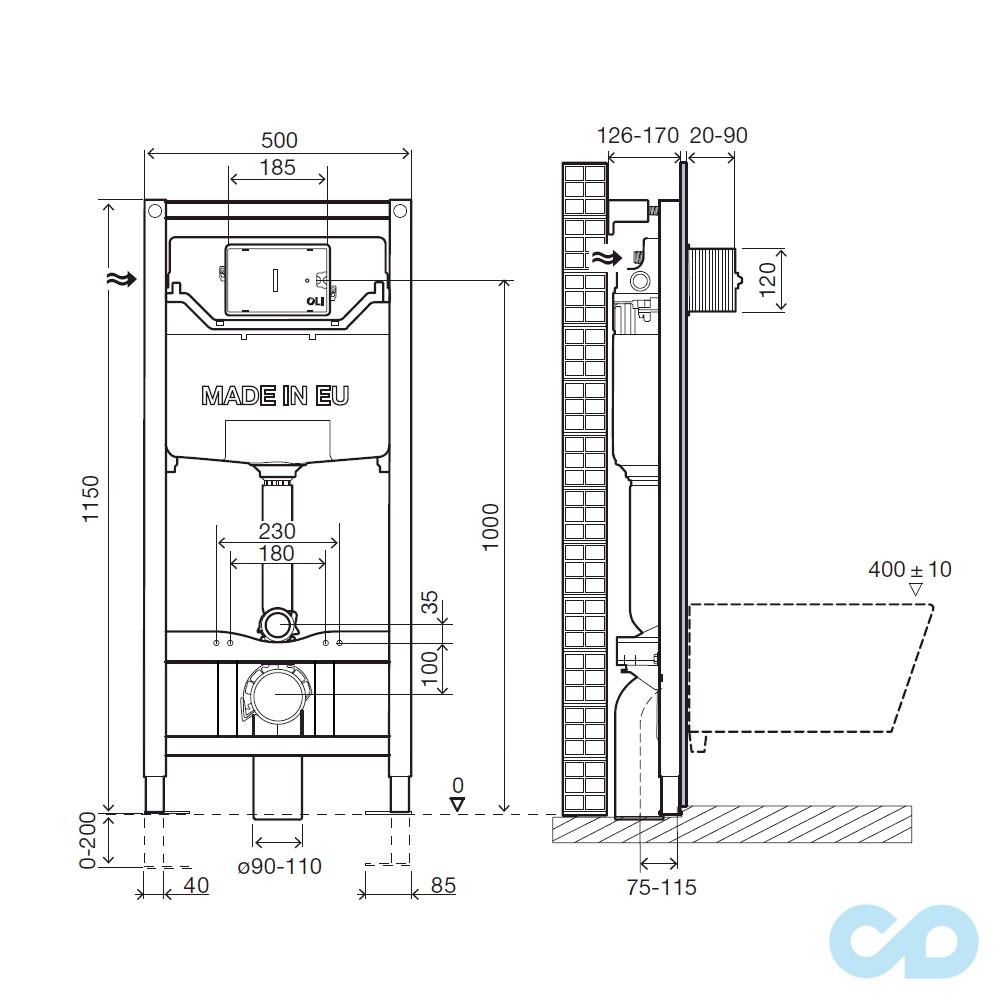 креслення Інсталяція для унітазу Imprese 3 в 1 i9120OLIpure