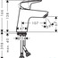 розмір змішувач для раковини hansgrohe logis 71077000